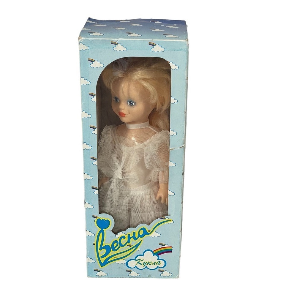 Vintage 1999 Russian Becha Blonde Blue Eye Plastic Doll With Box